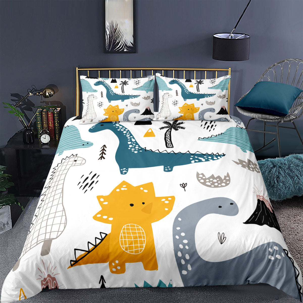 Boys Cartoon Dinosaur Family Bedding Set Twin Full Queen King