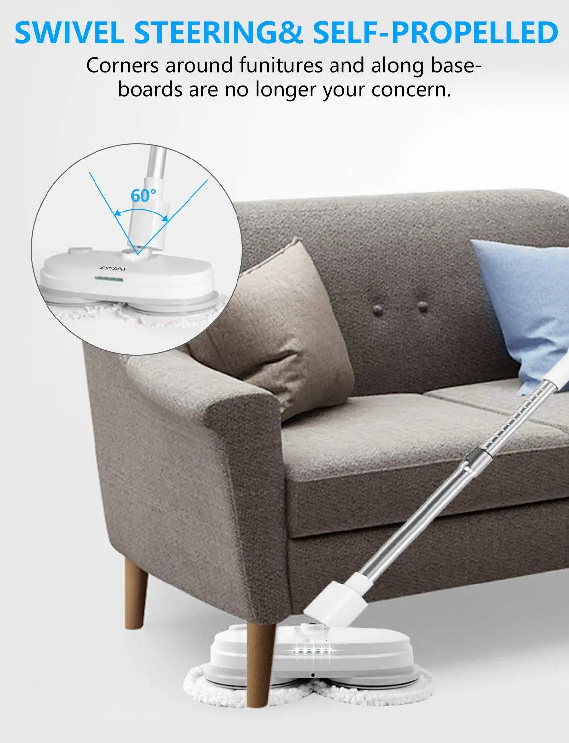 Cordless Electric Spin Mop Hardwood Floor Cleaner With Built-in 300ml Water Tank Polisher With Led Headlight And Sprayer