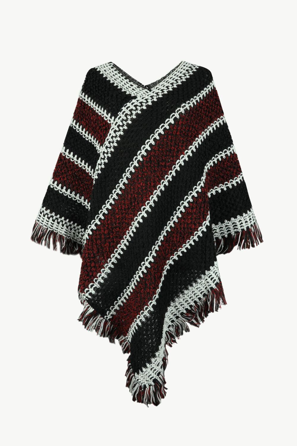 V-Neck Fringe Hem Poncho