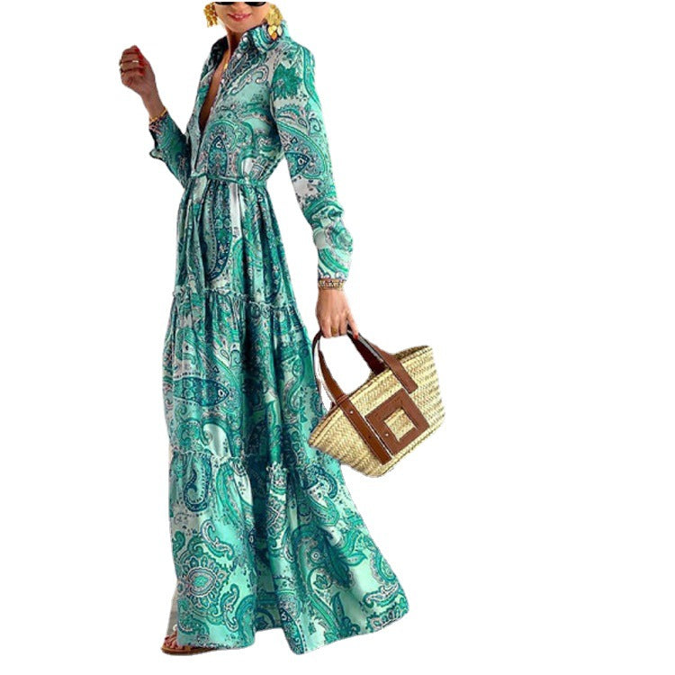 Elegant Long Sleeve Dress Women's Long Skirt