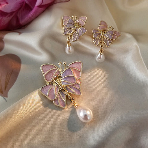 Tender Butterfly Brooch Female Silk Scarf Button Cartoon Enamel Waist Closing Pin Ins Pearl Accessories