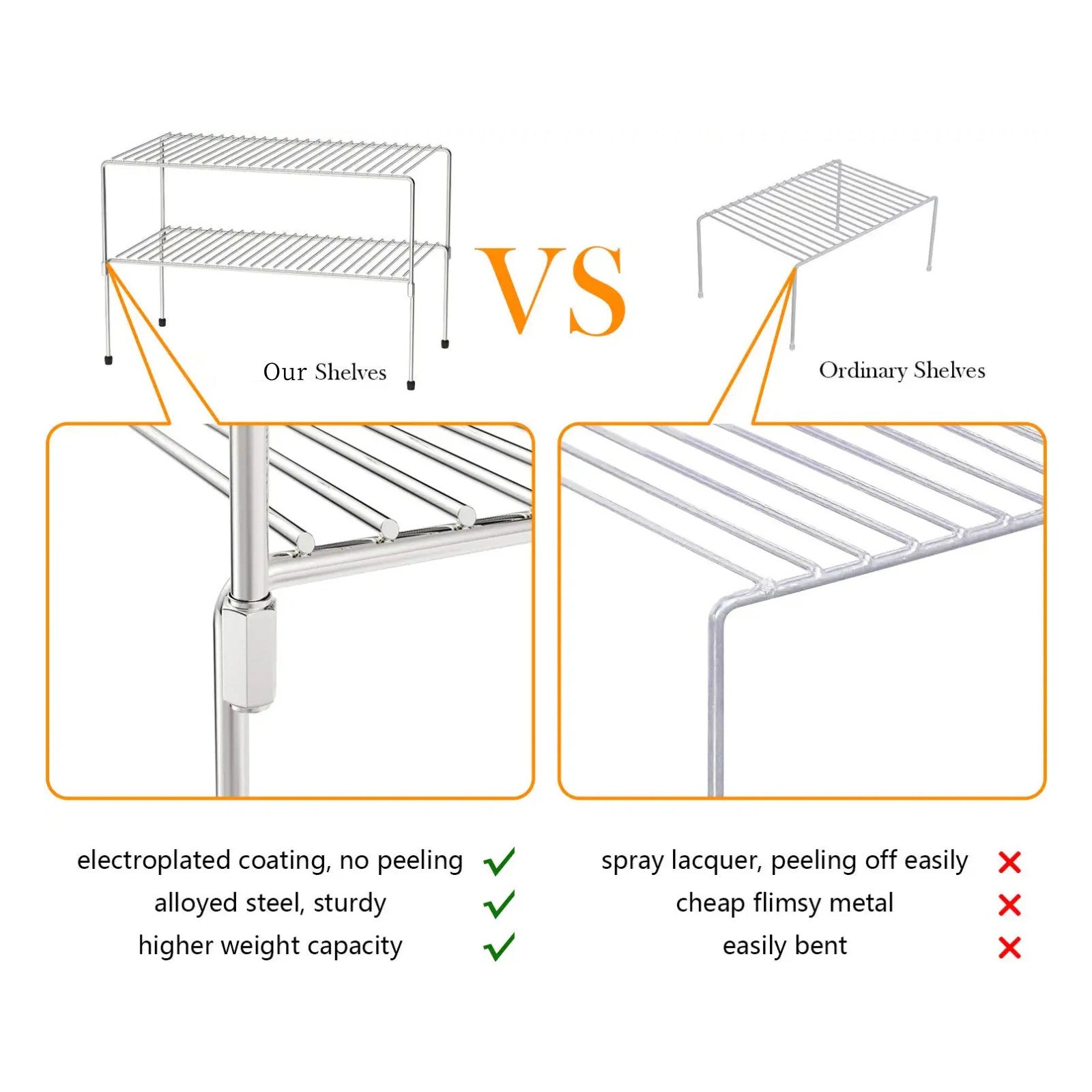 Kitchen Cabinet Organizer And Storage Shelves Stackable Expandable Storage Racks With Anti-Slip Liners