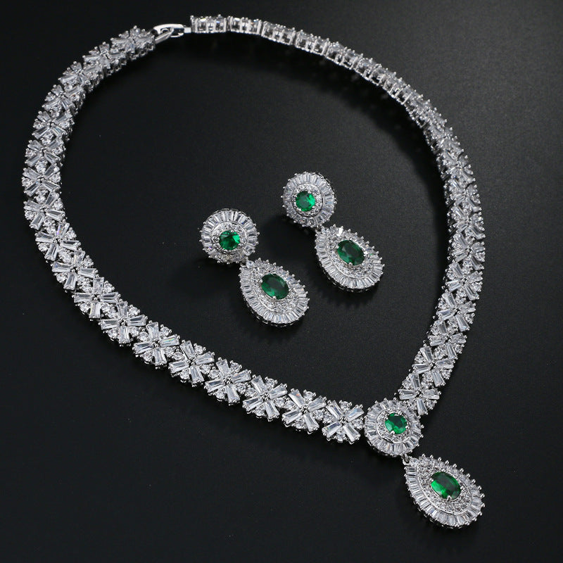 Bride's Round Zircon Wax Earrings Necklace Set