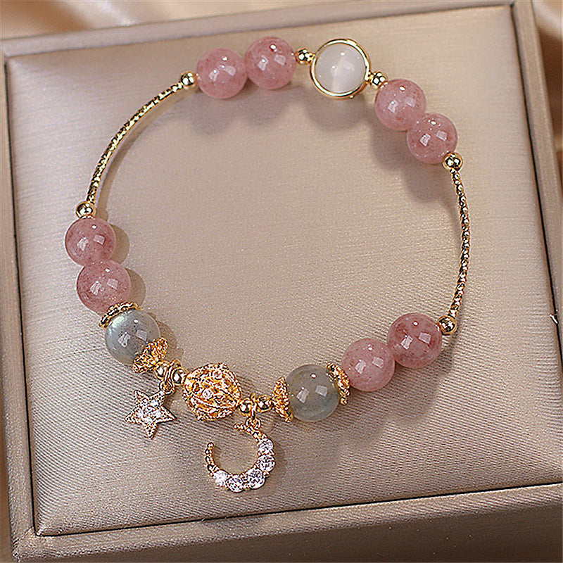 Natural Stone Star And Moon Strawberry Crystal Bracelet Women