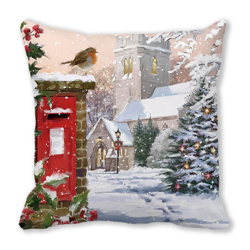 Santa Claus Snowman Pillow Cover Printed Seat Cover