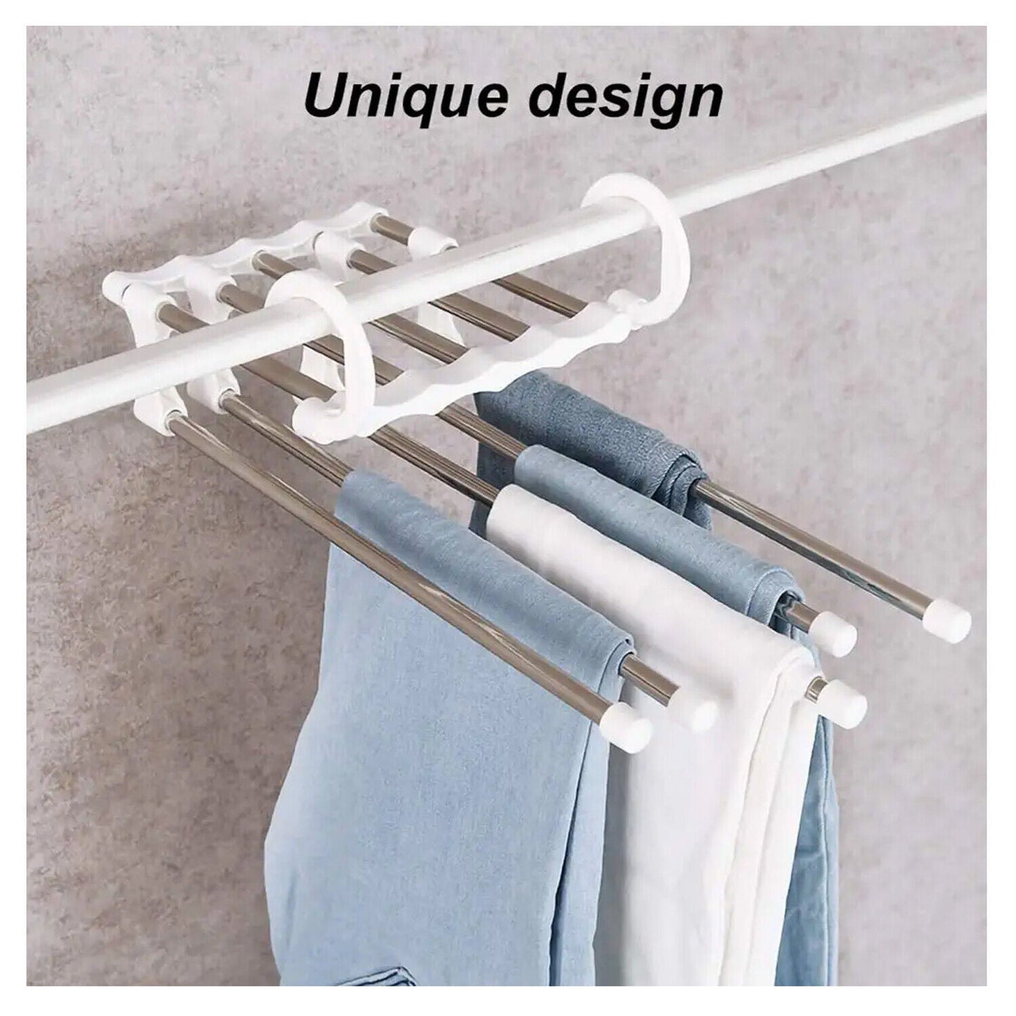 5 In1 Multi-functional Pants Rack Shelves Stainless Steel Wardrobe Magic Hanger