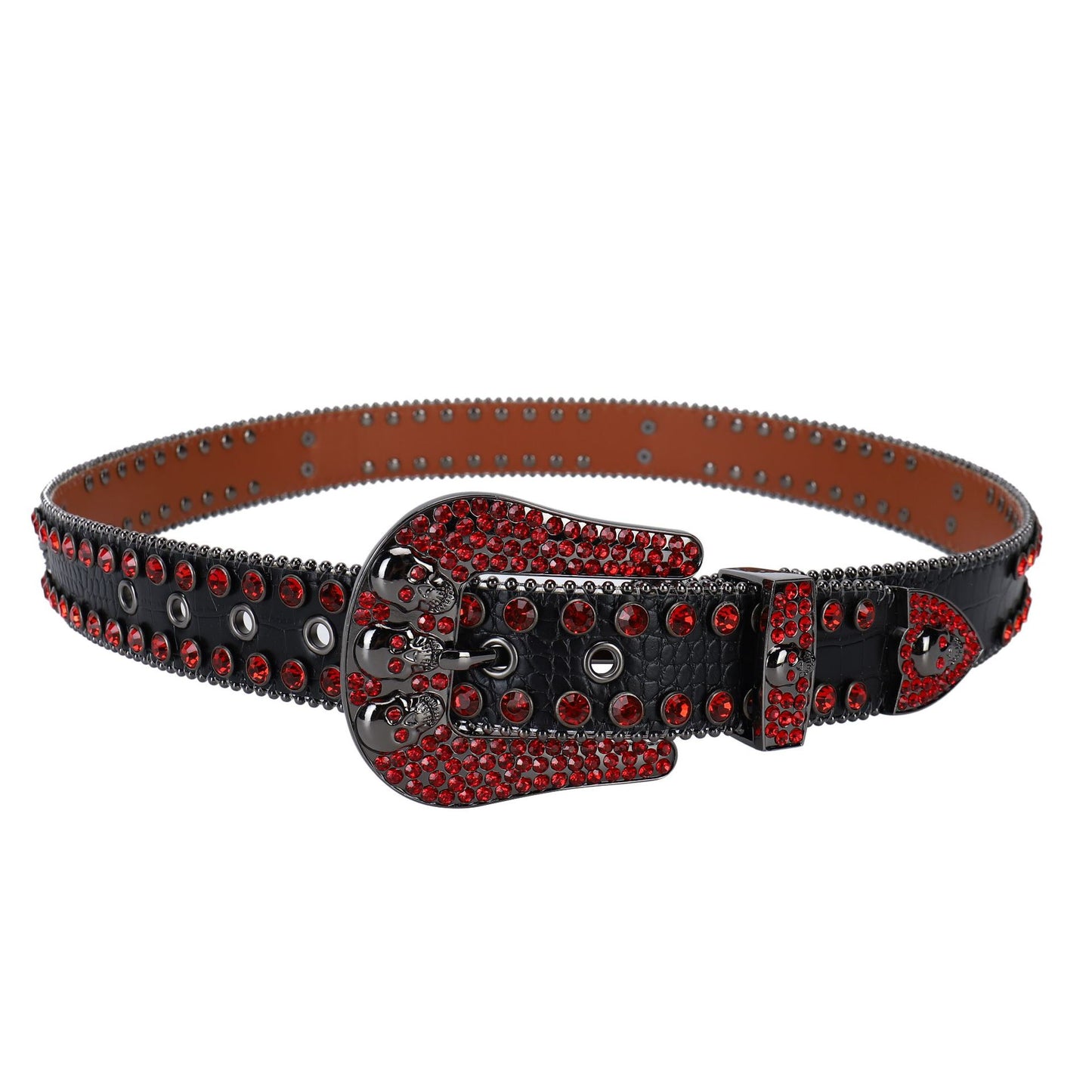 Rhinestone Belt Black Red Inlaid Punk