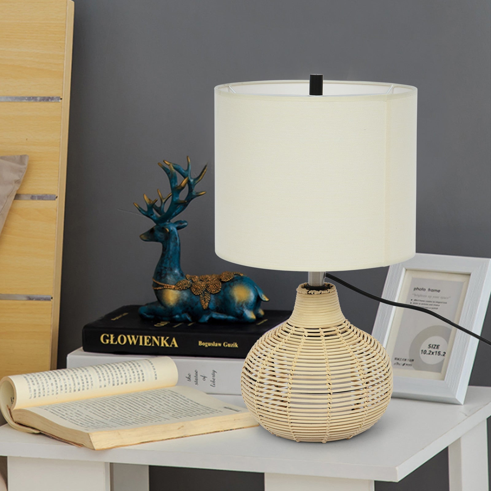 European Style Rattan+Linen+Hardware Woven Desk Lamp Mini Desk Lamp