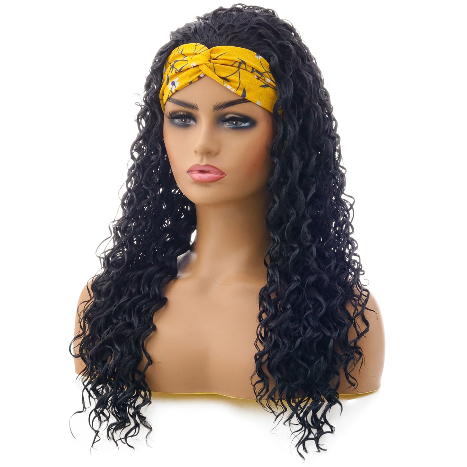 Small Roll Black Turban Wig Synthetic Fiber Headgear