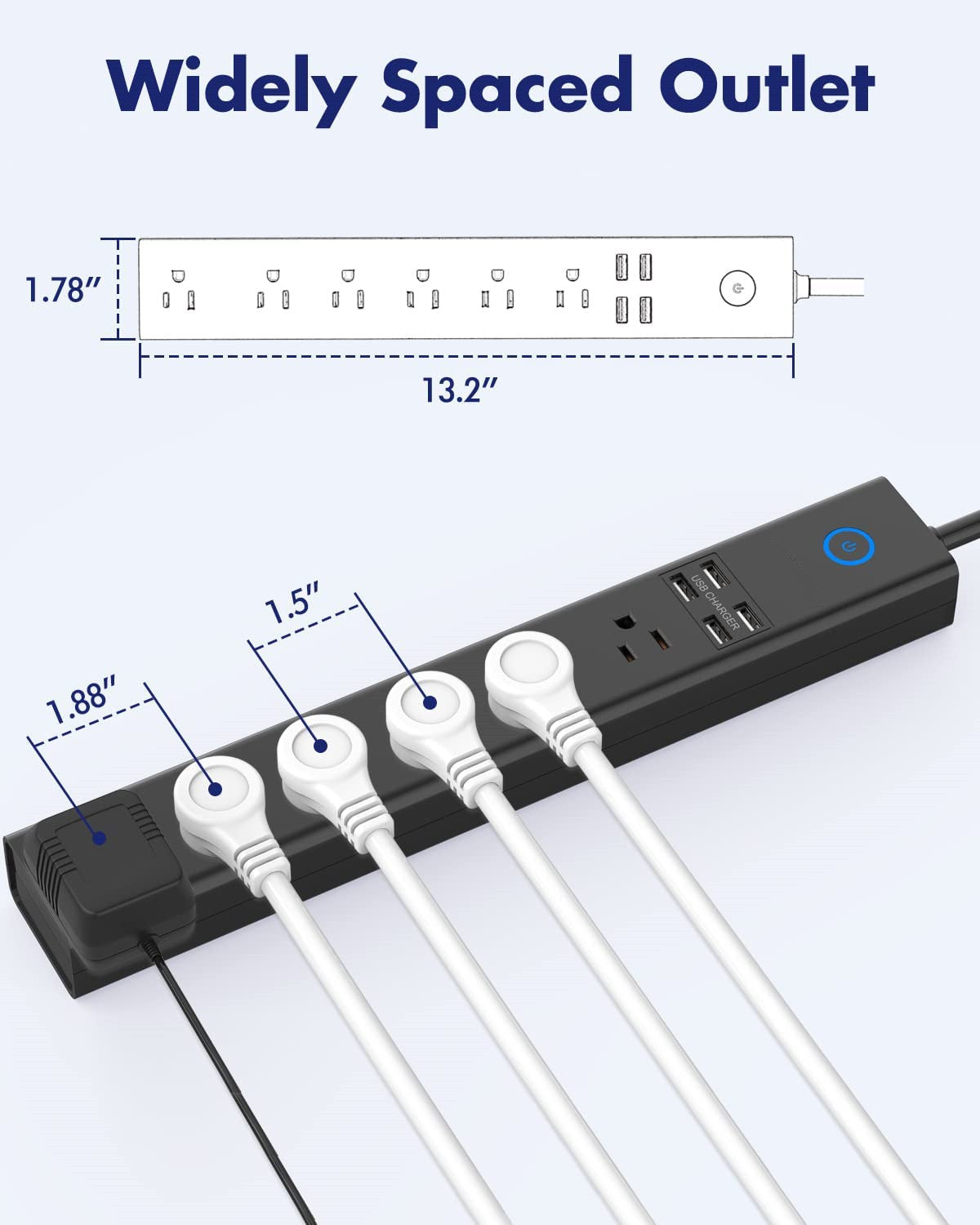 10 FT Surge Protector Power Strip With USB 6 Outlets And 4 USB Ports Wall Mountable Flat Plug Extension Cord