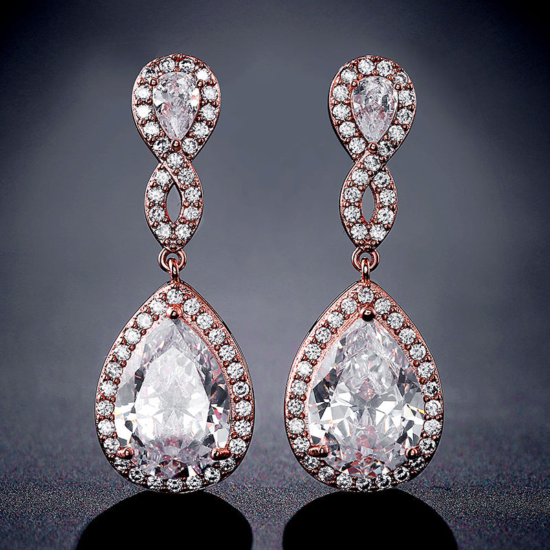 Bridal Banquet Drop-shaped Earrings With AAA Zircon