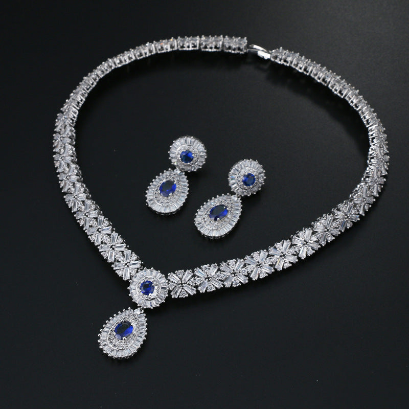 Bride's Round Zircon Wax Earrings Necklace Set