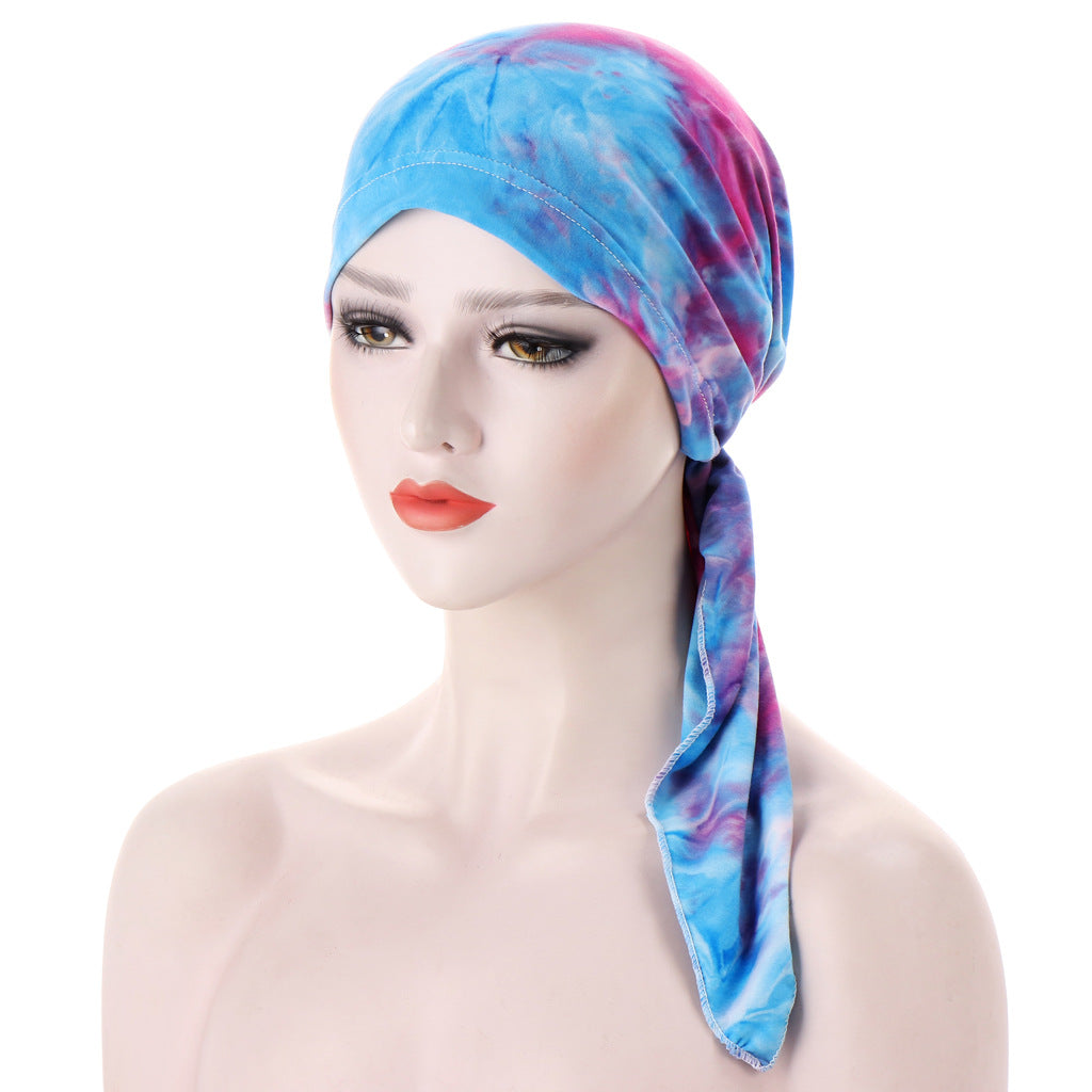 Curved Tail Turban Hat Flower Cloth Pullover