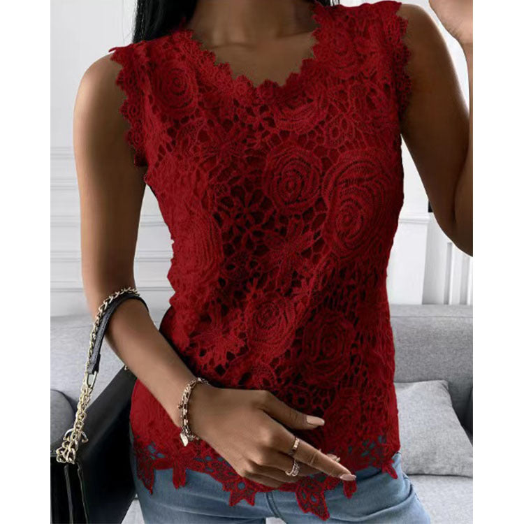 Flowers Lace Vest Women Summer Tops S-5XL