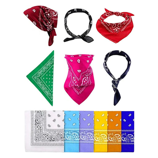 12 Pieces Print Head Wrap Scarf Wristband Paisley Bandanas Unisex Cowboy Bandanas