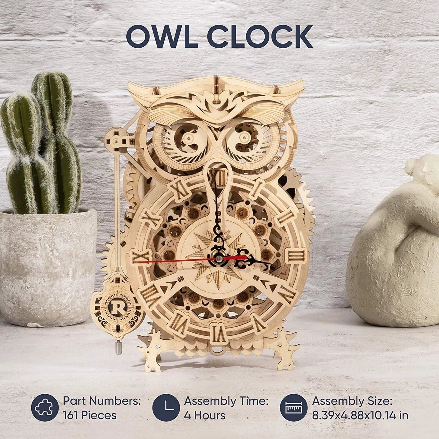 Robotime Rokr Creative DIY Toys 3D Owl Wooden Clock Building Block Kits For Children Adult Christmas Gifts Home Decoration LK503