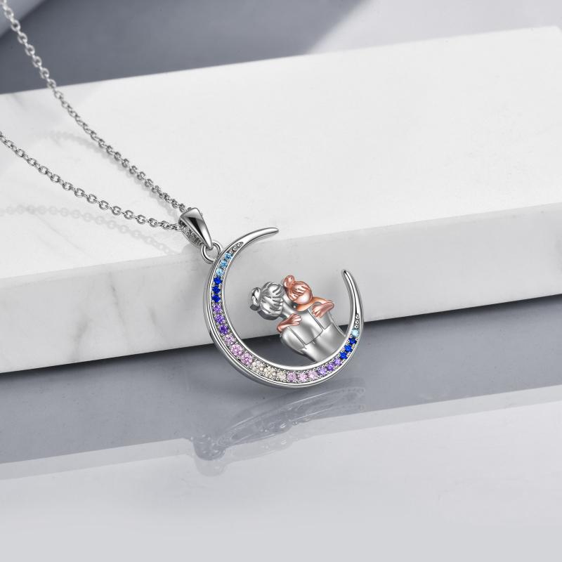 I Love You Mom Necklace Sterling Silver Mother Hold Daughter Moon Necklace Jewelry Gifts