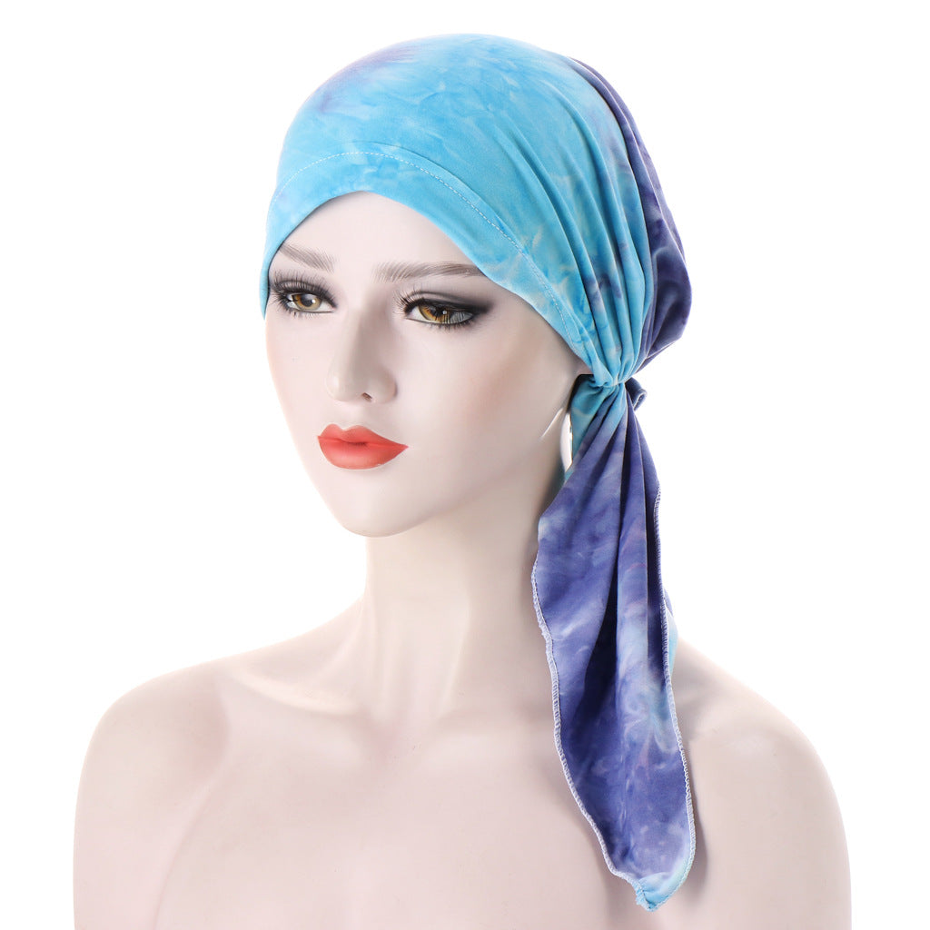 Curved Tail Turban Hat Flower Cloth Pullover