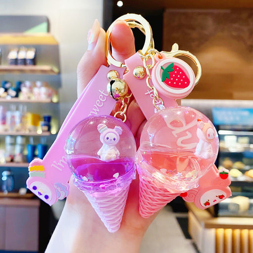 Floating Liquid Drifting Bottle Ice Cream Cute Baby Keychain Cartoon Car Keychain Bag Pendant