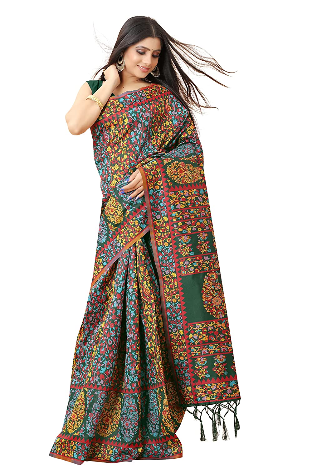 Women's Kalamkari Jacquard Cotton Saree With Blouse Piece