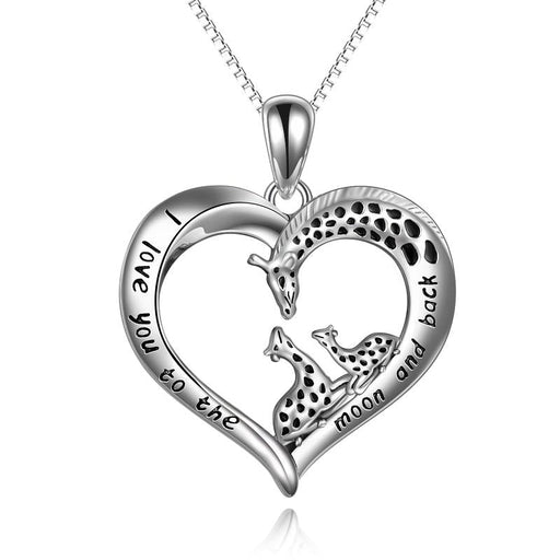 Giraffe Family Love Heart Necklace Jewelry Gifts for Women Sterling Silver