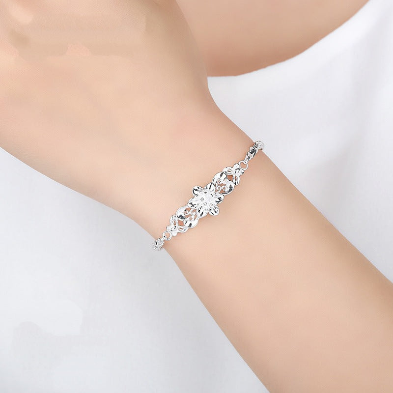 S999 Silver Bracelet Butterfly Love Flower Butterfly Rose Bracelet